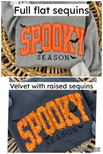 Load image into Gallery viewer, Spooky Season Halloween Sweatshirt – Orange Sequin Appliqué "SPOOKY" with Bats &amp; Embroidered Detail | Jerzees or Comfort Colors Crewneck
