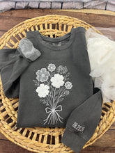 Load image into Gallery viewer, Custom Memory Keepsake BRIDE, Custom Flower Bouquet Wedding Dress Appliqué Personalized Sweatshirt Anniversary Gift Clothing
