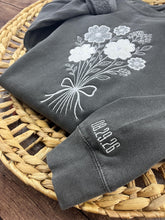 Load image into Gallery viewer, Custom Memory Keepsake BRIDE, Custom Flower Bouquet Wedding Dress Appliqué Personalized Sweatshirt Anniversary Gift Clothing
