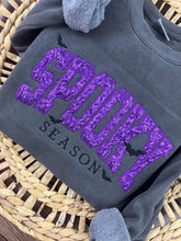 Load image into Gallery viewer, Spooky Season Halloween Sweatshirt – Orange Sequin Appliqué "SPOOKY" with Bats &amp; Embroidered Detail | Jerzees or Comfort Colors Crewneck
