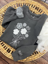 Load image into Gallery viewer, Custom Memory Keepsake BRIDE, Custom Flower Bouquet Wedding Dress Appliqué Personalized Sweatshirt Anniversary Gift Clothing
