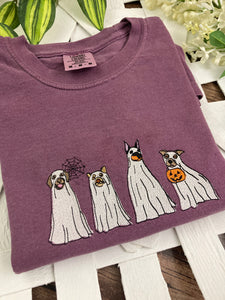 Cute Spooky Dog Ghosts - Halloween Embroidered Shirt - spooky- Comfort Colors Embroidered - Mommy