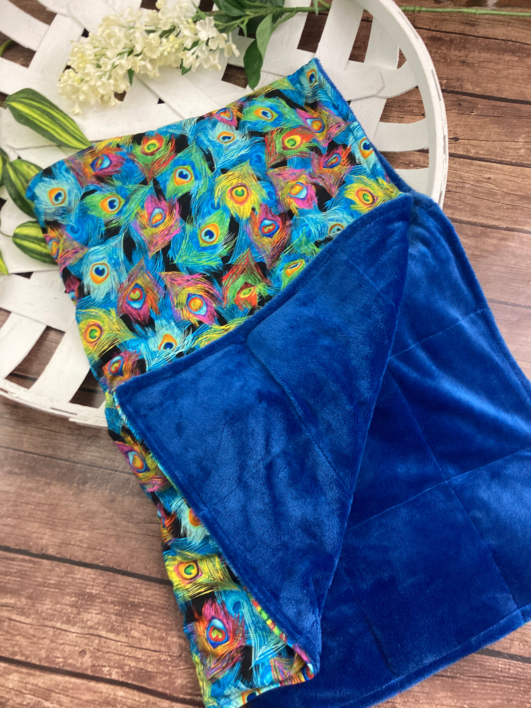 Peacock Feathers Weighted Blanket or Lap Pad Cotton Fabric - Toddler, Child, Teen, Adult -Dot Minky - Anxiety, Sleep.