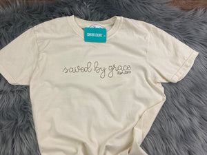 Saved by grace - Eph. 2:8-9 Christian Bible Scripture Embroidered Shirt - Mom - Grammy - Comfort Colors Embroidered - Mommy