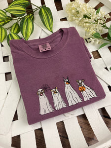 Cute Spooky Dog Ghosts - Halloween Embroidered Shirt - spooky- Comfort Colors Embroidered - Mommy