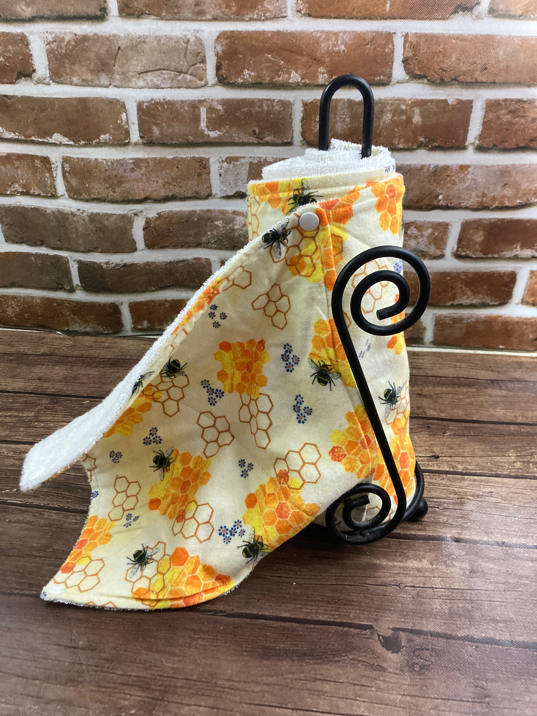 Bumble Bees Reusable Paper Towels with Snaps, Napkins Terry Cloth. Nonpaper, Cloth, Paperless, Eco-Friendly Kitchen - Zero Waste Fun Prints