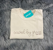 Load image into Gallery viewer, Saved by grace - Eph. 2:8-9 Christian Bible Scripture Embroidered Shirt - Mom - Grammy - Comfort Colors Embroidered - Mommy
