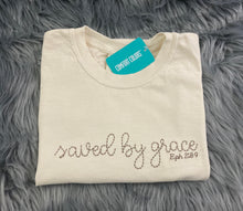 Load image into Gallery viewer, Saved by grace - Eph. 2:8-9 Christian Bible Scripture Embroidered Shirt - Mom - Grammy - Comfort Colors Embroidered - Mommy
