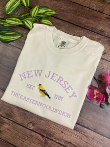 New Jersey Goldfinch State Bird Embroidered Sweatshirt - Comfort Colors, Jerzees - Unique NJ Gift - State Pride Apparel - Custom Design