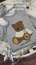 Load and play video in Gallery viewer, Embroidered Christmas Bear Sweatshirt Brown Sherpa Applique Holly Paw Holiday Gift Cozy Winter Comfort Colors Jerzees Custom Made
