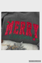 Load and play video in Gallery viewer, MERRY Sequin Christmas Sweatshirt Curved Script Holiday Pullover with Holly Berries | Comfort Colors or Jerzees Crewneck. Gift Ideas.
