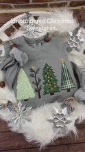 Load and play video in Gallery viewer, Christmas Tree Applique Cozy Sweatshirt or T-Shirt | 4 Festive Embroidered Tree Designs | Holiday Shirt | Comfort Colors Tee -Gift Idea
