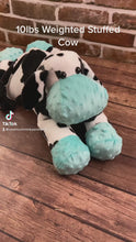 Load and play video in Gallery viewer, 2lbs -15lbs Weighted  Cow Stuffed Minky Animal Lap Pad -for Comfort, Special Needs, Sleep, Anxiety and Stress Relief - Custom Made
