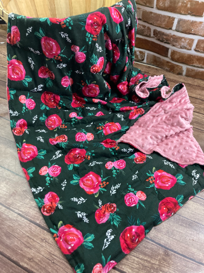 Cottage Roses floral - Weighted Blanket or Lap Pad Cotton Fabric - Toddler, Child, Teen, Adult -Dot Minky - Anxiety, Sleep.