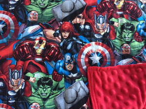 Marvel Comic Avengers Captain America, Iron Man Weighted Blanket or Lap Pad Cotton Fabric - Toddler, Child, Teen, Adult -Dot Minky - Anxiety, Sleep.