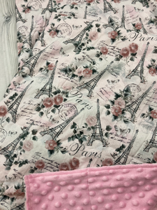 Paris, Roses and Eiffel Tower Cotton Weighted Blanket or Lap Pad Cotton Fabric - Toddler, Child, Teen, Adult -Dot Minky - Anxiety, Sleep.