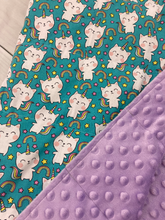 Load image into Gallery viewer, Caticorn - Cat Unicorn Rainbow Cotton Weighted Blanket or Lap Pad Cotton Fabric - Toddler, Child, Teen, Adult -Dot Minky - Anxiety, Sleep.
