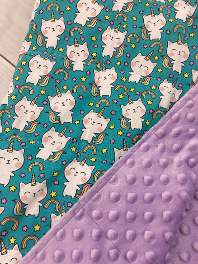 Caticorn Cat Unicorn Rainbow Cotton Weighted Blanket or Lap Pad