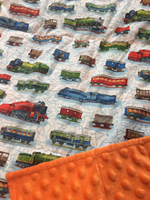 Load image into Gallery viewer, Trains Weighted Blanket or Lap Pad Cotton Fabric - Toddler, Child, Teen, Adult -Dot Minky - Anxiety, Sleep.
