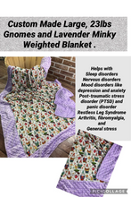 Load image into Gallery viewer, Garden Gnomes with Flowers  Cotton Weighted Blanket or Lap Pad Cotton Fabric - Toddler, Child, Teen, Adult -Dot Minky - Anxiety, Sleep.
