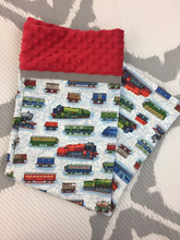 Load image into Gallery viewer, Trains Weighted Blanket or Lap Pad Cotton Fabric - Toddler, Child, Teen, Adult -Dot Minky - Anxiety, Sleep.
