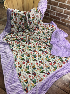 Garden Gnomes with Flowers  Cotton Weighted Blanket or Lap Pad Cotton Fabric - Toddler, Child, Teen, Adult -Dot Minky - Anxiety, Sleep.