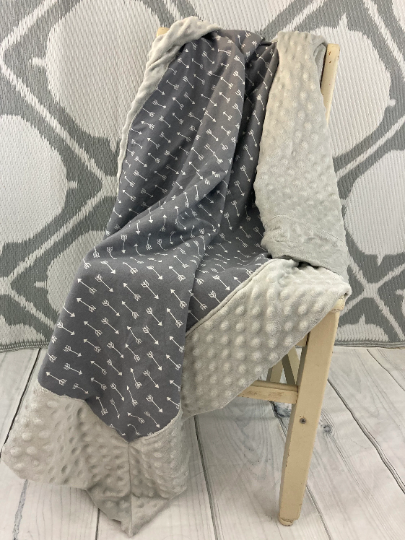 Gray Arrows Weighted Blanket or Lap Pad Cotton Fabric - Toddler, Child, Teen, Adult -Dot Minky - Anxiety, Sleep.