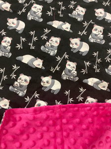 Panda Bear Cotton Fabric - Weighted Blanket or Lap Pad Cotton Fabric - Toddler, Child, Teen, Adult -Dot Minky - Anxiety, Sleep.