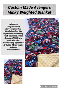 Marvel Comic Avengers Weighted Blanket or Lap Pad Cotton Fabric - Toddler, Child, Teen, Adult -Dot Minky - Anxiety, Sleep.