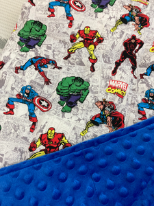 Avengers Marvel Comics Weighted Blanket or Lap Pad Cotton Fabric Toddler Child Teen Adult Dot Minky Anxiety Sleep