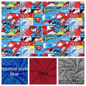 DC Comics Superman Weighted Blanket or Lap Pad Cotton Fabric - Toddler, Child, Teen, Adult -Dot Minky - Anxiety, Sleep.