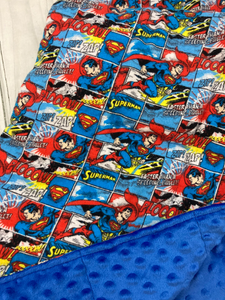 DC Comics Superman Weighted Blanket or Lap Pad Cotton Fabric - Toddler, Child, Teen, Adult -Dot Minky - Anxiety, Sleep.