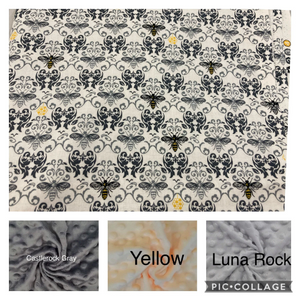 Bumble Bee Damask Weighted Blanket or Lap Pad Cotton Fabric - Toddler, Child, Teen, Adult -Dot Minky - Anxiety, Sleep.