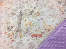 Load image into Gallery viewer, Woodland creatures - Deer, Fox, Owl, Rabbit- Weighted Blanket or Lap Pad Cotton Fabric - Toddler, Child, Teen, Adult -Dot Minky
