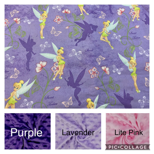 Disney Tinker Bell Weighted Blanket or Lap Pad Cotton Fabric - Toddler, Child, Teen, Adult -Dot Minky - Anxiety, Sleep.