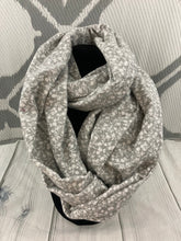 Load image into Gallery viewer, Infinity Scarf with Hidden Zipper Pocket.Gray Floral flannel.
