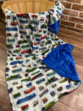 Load image into Gallery viewer, READY TO SHIP -5lbs Weighted Blanket - Train Fabric with Nautical Royal Blue - Toddler, Kids, Child, Teen, Adult  - Anxiety and Sleep
