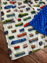 Load image into Gallery viewer, READY TO SHIP -5lbs Weighted Blanket - Train Fabric with Nautical Royal Blue - Toddler, Kids, Child, Teen, Adult  - Anxiety and Sleep
