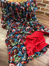 Load image into Gallery viewer, READY TO SHIP -10lbs Weighted Blanket - Avengers   With Red Minky- Toddler, Kids, Child, Teen, Adult  - Anxiety Sleep - Captain America Thor
