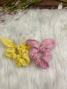 Handmade Gingham Pink, Purple, Blue, Yellow Hair Scrunchies with Bows -Cotton Accessories Fashion -Set Pack or Individual Scrunchie Hair Tie