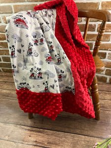 Minky Baby Blanket, Mickey and Minnie Mouse- in Paris - Eiffel Tower Lovey, Shower Gift Set, Girl or Boy Gift