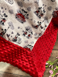 Minky Baby Blanket, Mickey and Minnie Mouse- in Paris - Eiffel Tower Lovey, Shower Gift Set, Girl or Boy Gift