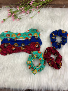 Handmade Harry Potter Hair Scrunchies with Bows - Cotton Accessories Fashion - Set of 3 Pack or Individual Scrunchie Hair Tie Hairband