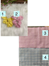 Load image into Gallery viewer, Handmade Gingham Pink, Purple, Blue, Yellow Hair Scrunchies with Bows -Cotton Accessories Fashion -Set Pack or Individual Scrunchie Hair Tie
