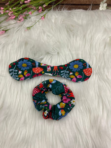 Handmade Pokidots Flowers Muchrooms Hair Scrunchies w/ Bows -Cotton Accessories Fashion -Set Pack or Individual Scrunchie Hair Tie Hairband