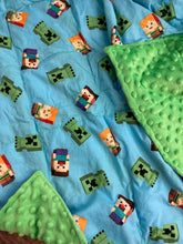 Load image into Gallery viewer, READY TO SHIP -Weighted Blanket- 5lbs Minecraft  - Green Minky- Toddler, Kids, Child, Teen, Adult  - Anxiety Sleep
