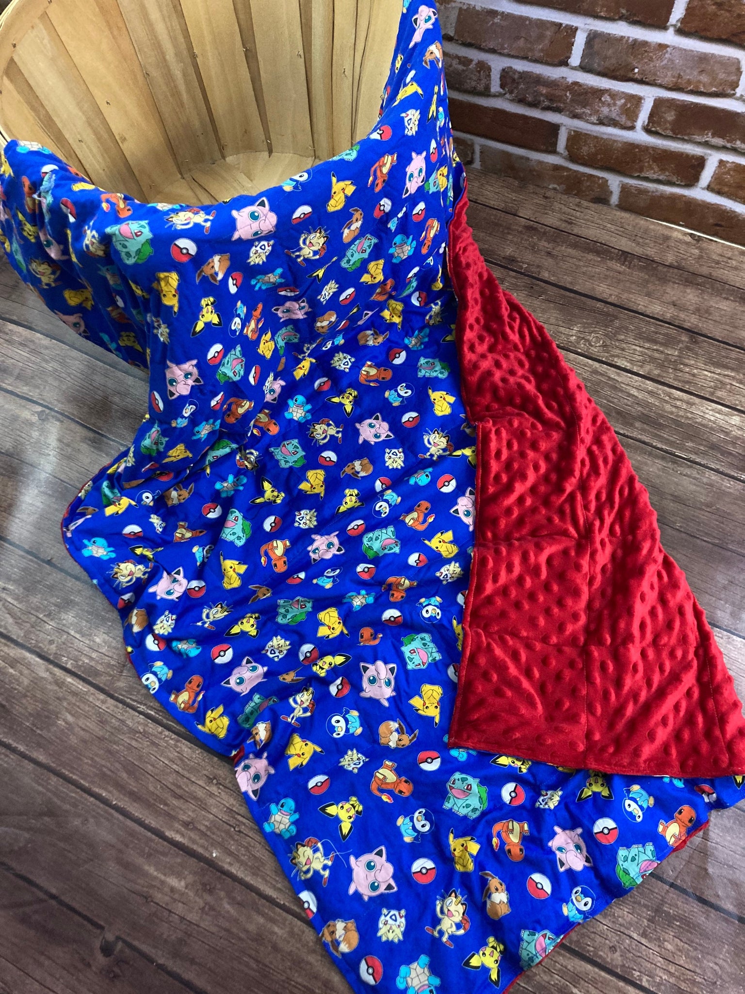 READY TO SHIP -Weighted Blanket- 5lbs Pokemon -Red Minky
