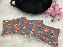 Load image into Gallery viewer, Cute foxes fox Reusable Kitchen Sponges- Perfect for cleaning dishes, counters and Cast Iron Pots. Mesh side for extra cleaning power.
