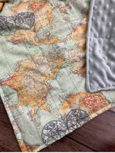 Load image into Gallery viewer, Vintage World Atlas Map   - Weighted Blanket or Lap Pad Cotton Fabric - Toddler, Child, Teen, Adult -Dot Minky - Anxiety, Sleep.

