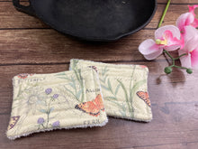 Load image into Gallery viewer, Butterflies and flowers Reusable Kitchen Sponges- Perfect for cleaning dishes, counters and Cast Iron Pots. Mesh side for extra cleaning power.
